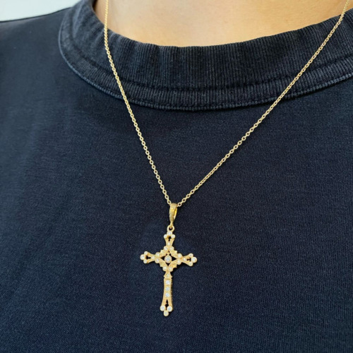 Shangri-La TINY CROSS 18k YELLOW GOLD NECKLACE/DIAMONDS Necklace