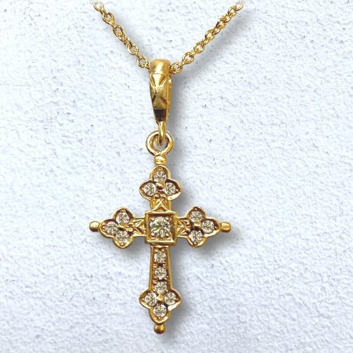 MINI GOTHIC CROSS 18K GOLD NECKLACE/DIAMONDS Necklace（ネックレス