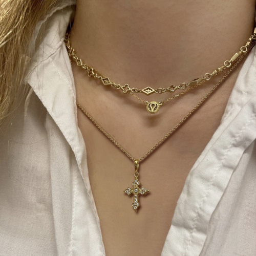 MINI GOTHIC CROSS 18K GOLD NECKLACE/DIAMONDS Necklace（ネックレス