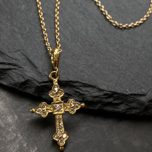 MINI GOTHIC CROSS 18k YELLOW GOLD NECKLACE/DIAMONDS Necklace