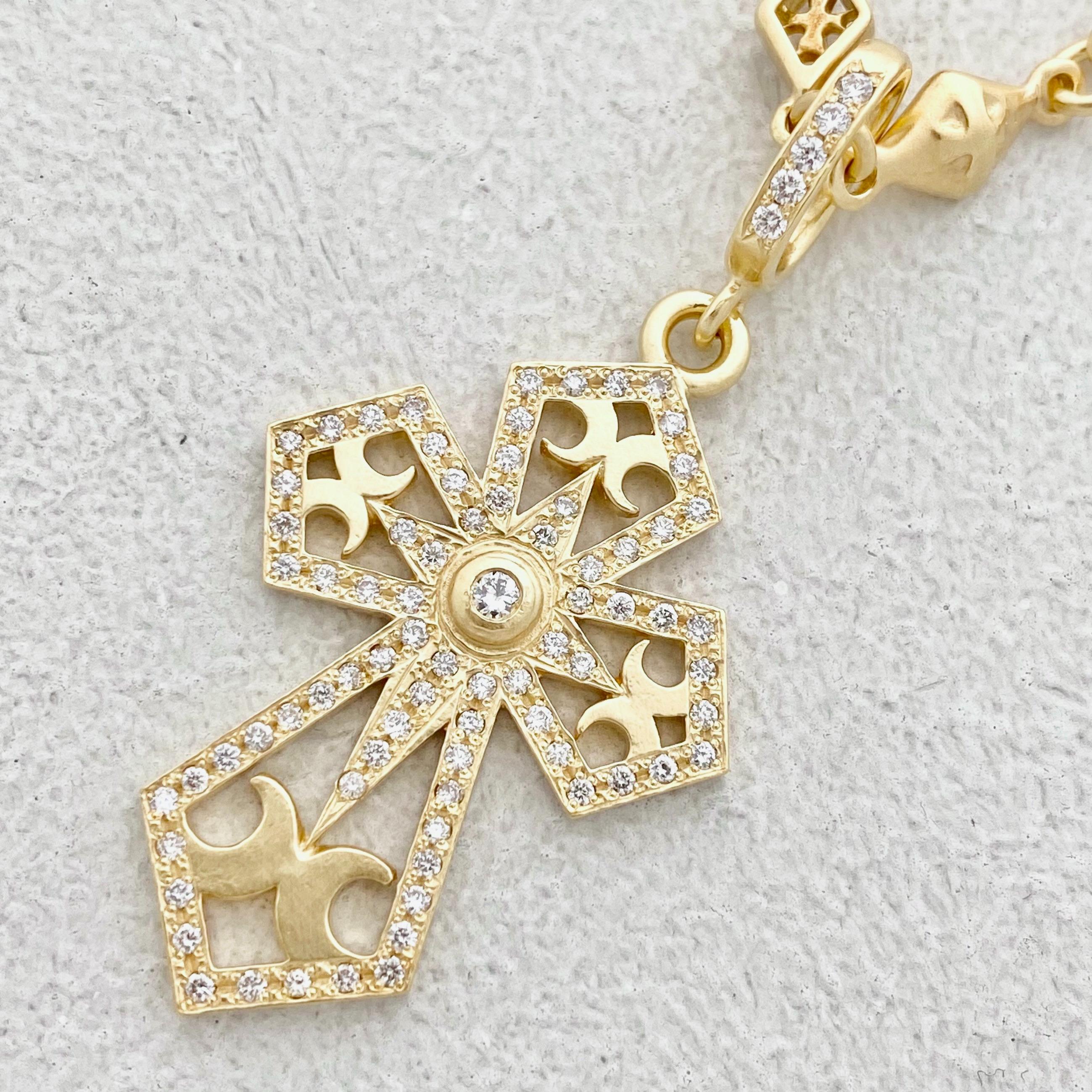 SMALL CATHEDRAL CROSS YELLOW GOLD PENDANT/DIAMONDS