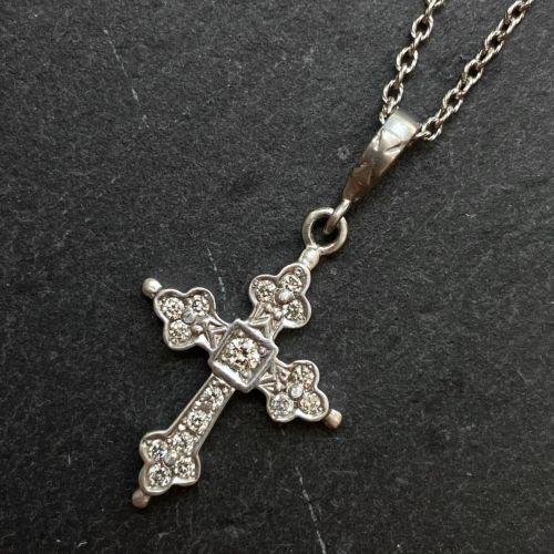 MINI GOTHIC CROSS 950 PLATINUM NECKLACE/DIAMONDS Necklace