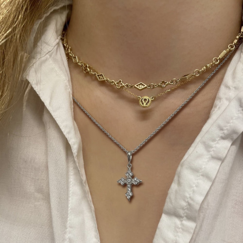 MINI GOTHIC CROSS 950 PLATINUM NECKLACE/DIAMONDS Necklace