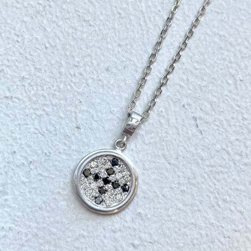 BLACK DIA CROSS CIRCLE SIGNET 18k WHITE GOLD NECKLACE/DIAMONDS