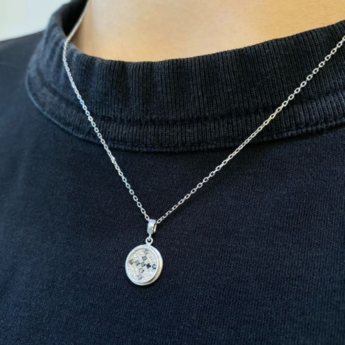 BLACK DIA CROSS CIRCLE SIGNET 18k WHITE GOLD NECKLACE/DIAMONDS