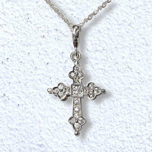 MINI GOTHIC CROSS SILVER NECKLACE/ZIRCONIA Necklace