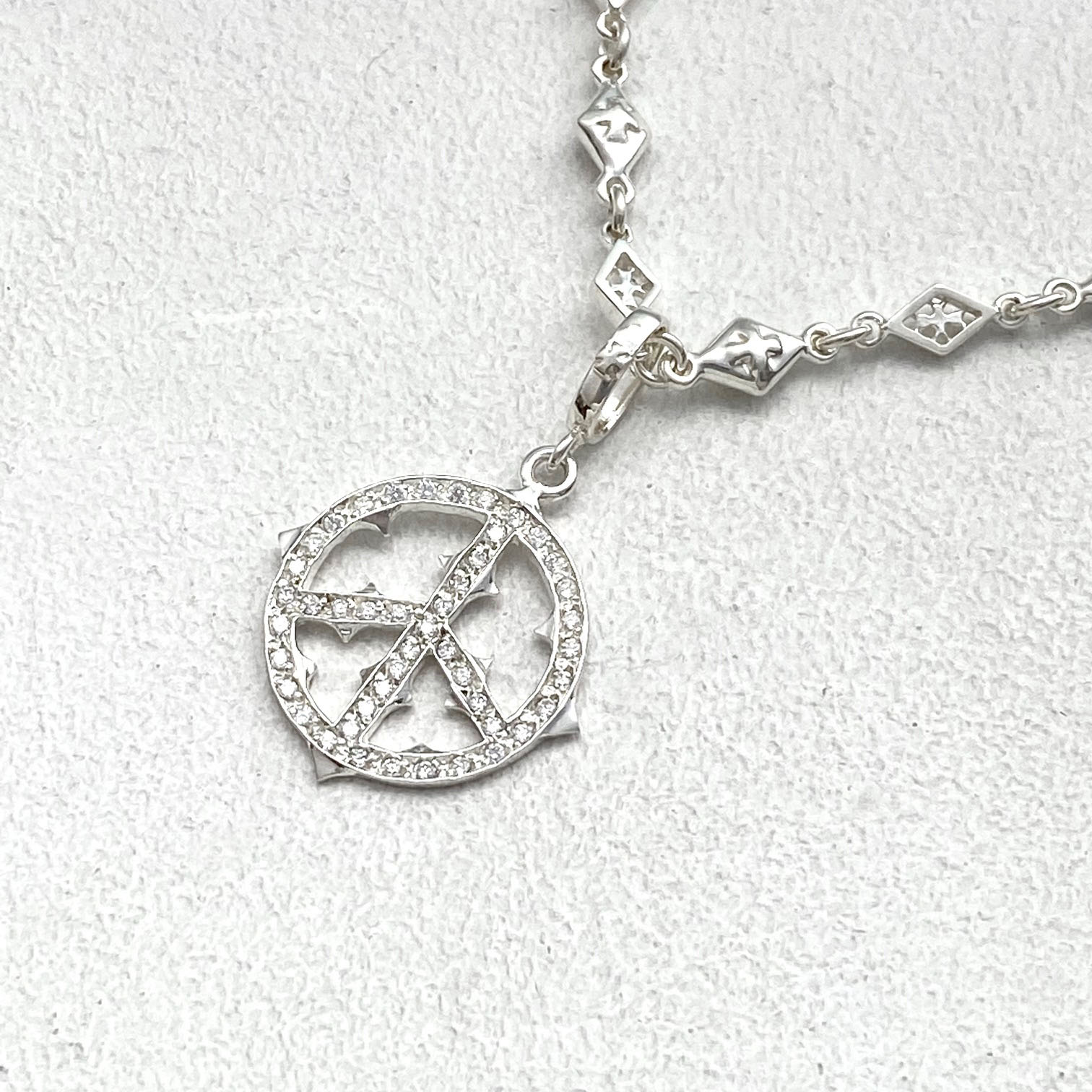 SMALL PEACE SING SILVER PENDANT/ ALL PAVE ZIRCONIA Pendant