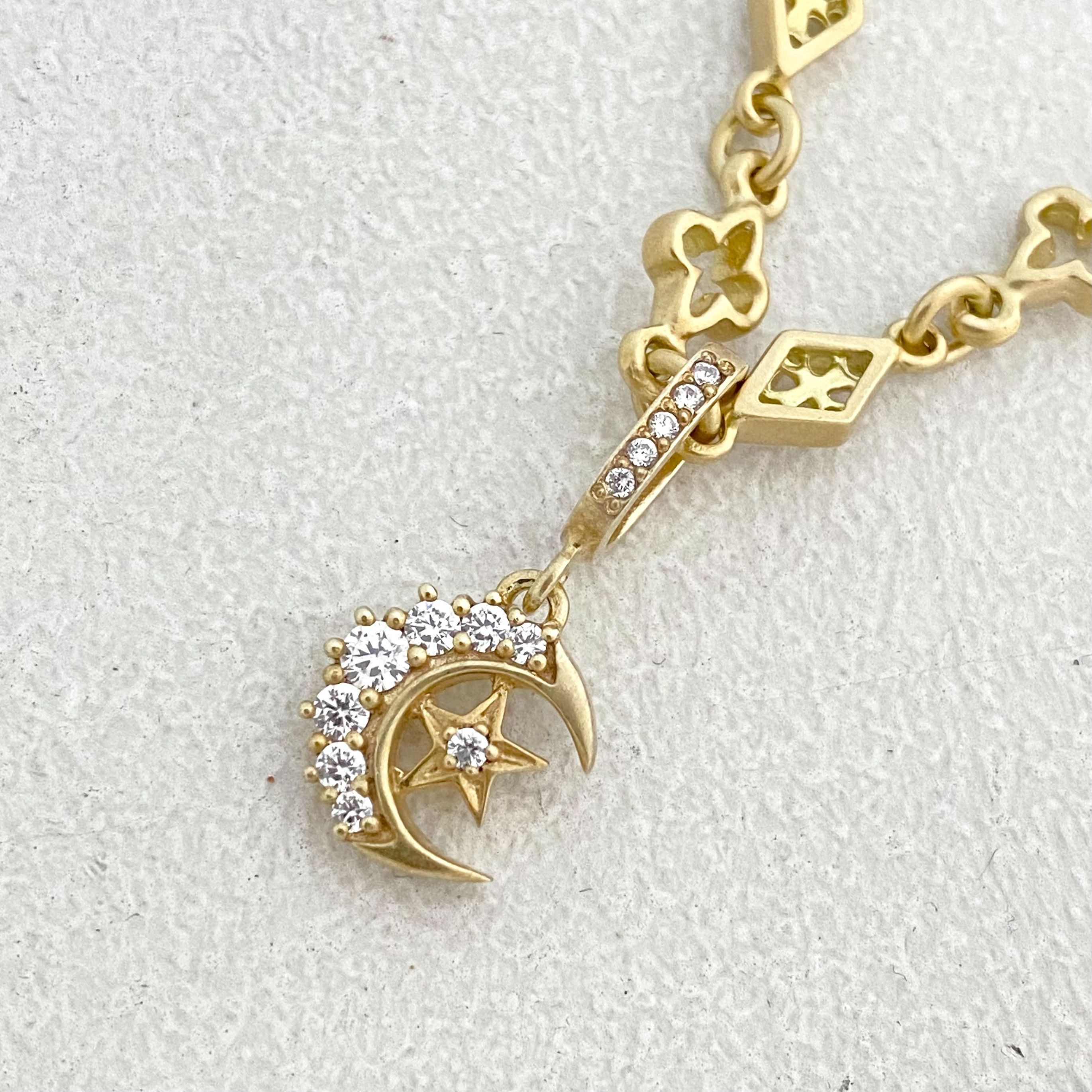 EXTRA SMALL CRESCENT MOON/STAR YELLOW GOLD PENDANT / DIAMONDS 
