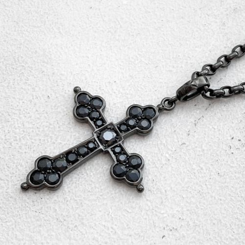 LARGE GOTHIC CROSS PENDANT SILVER/ONYX BLACK RUTHENIUM BLACK